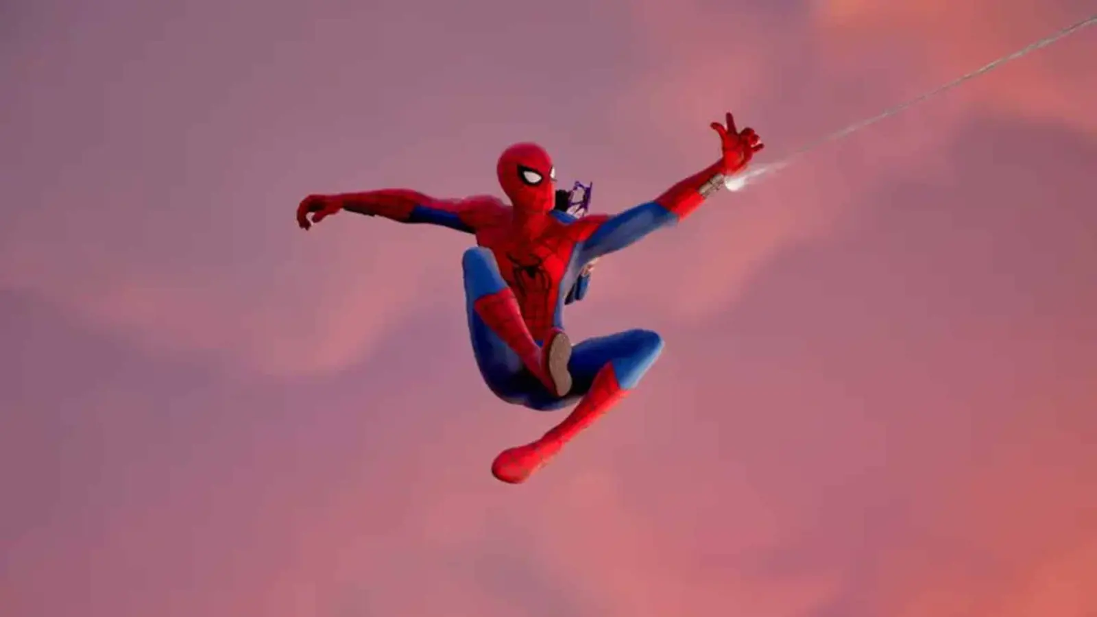 Fortnite gameplay showing Spider-Man Web Shooters in action