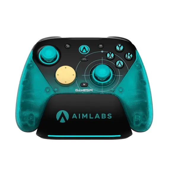 GameSir G7 Pro Aimlabs Edition controller with black faceplate and teal grips