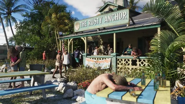 Grand Theft Auto VI screenshot showing The Rusty Anchor bar