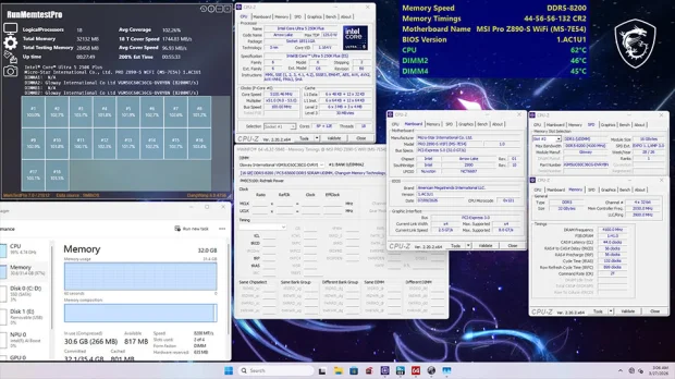 MSI Intel Z890 motherboard with DDR5 memory modules installed