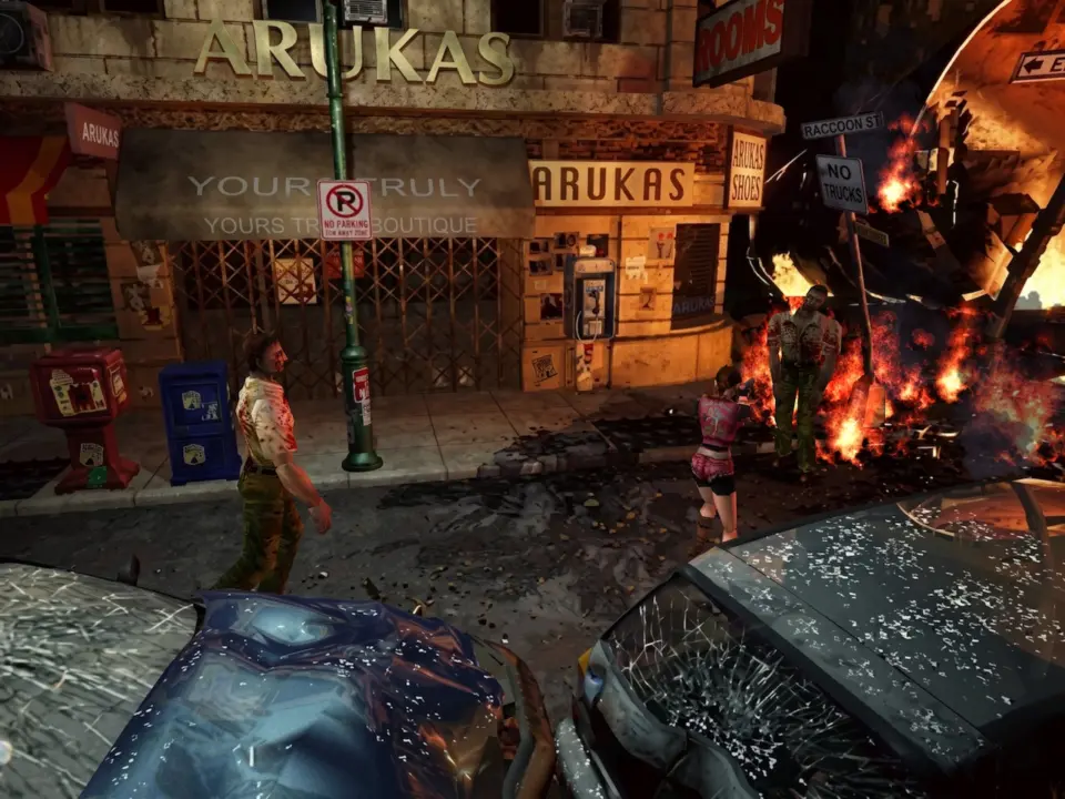 Resident Evil 2 gameplay showing enhanced textures and restored vending machine