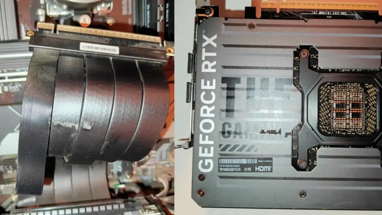 RTX 5090 Backplate Melts PCIe Riser Cable Insulation in Vertical Mounts