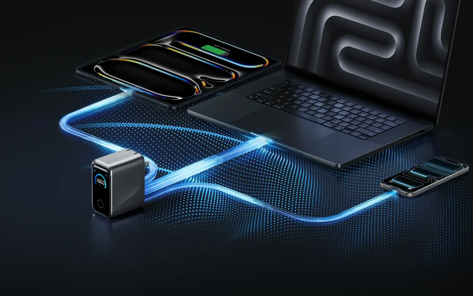 High-wattage GaN chargers on a desk