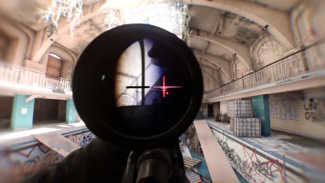 Weapon scope view with realistic glass distortion and reflections in Bodycam