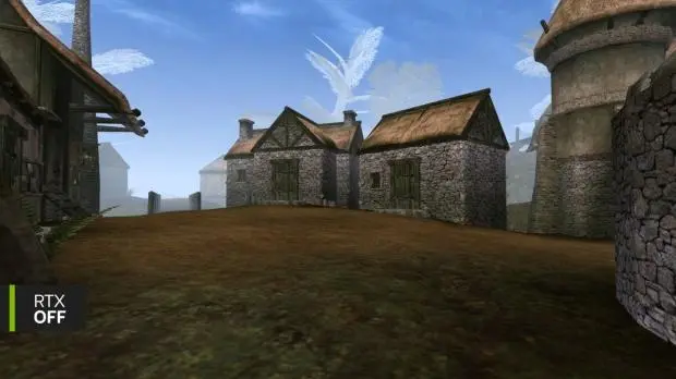 Seyda Neen in The Elder Scrolls III: Morrowind with path-traced lighting