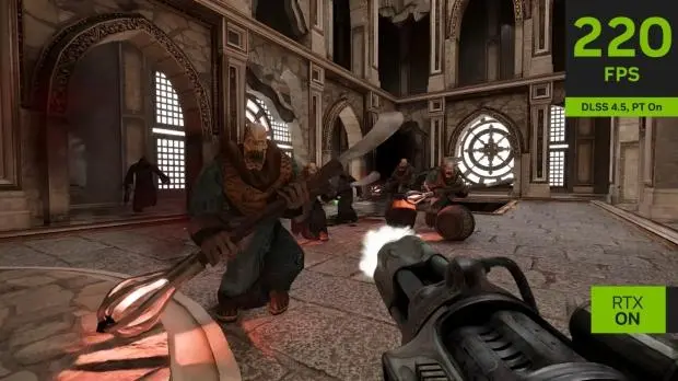 Painkiller RTX Edition gameplay screenshot showing path-traced lighting
