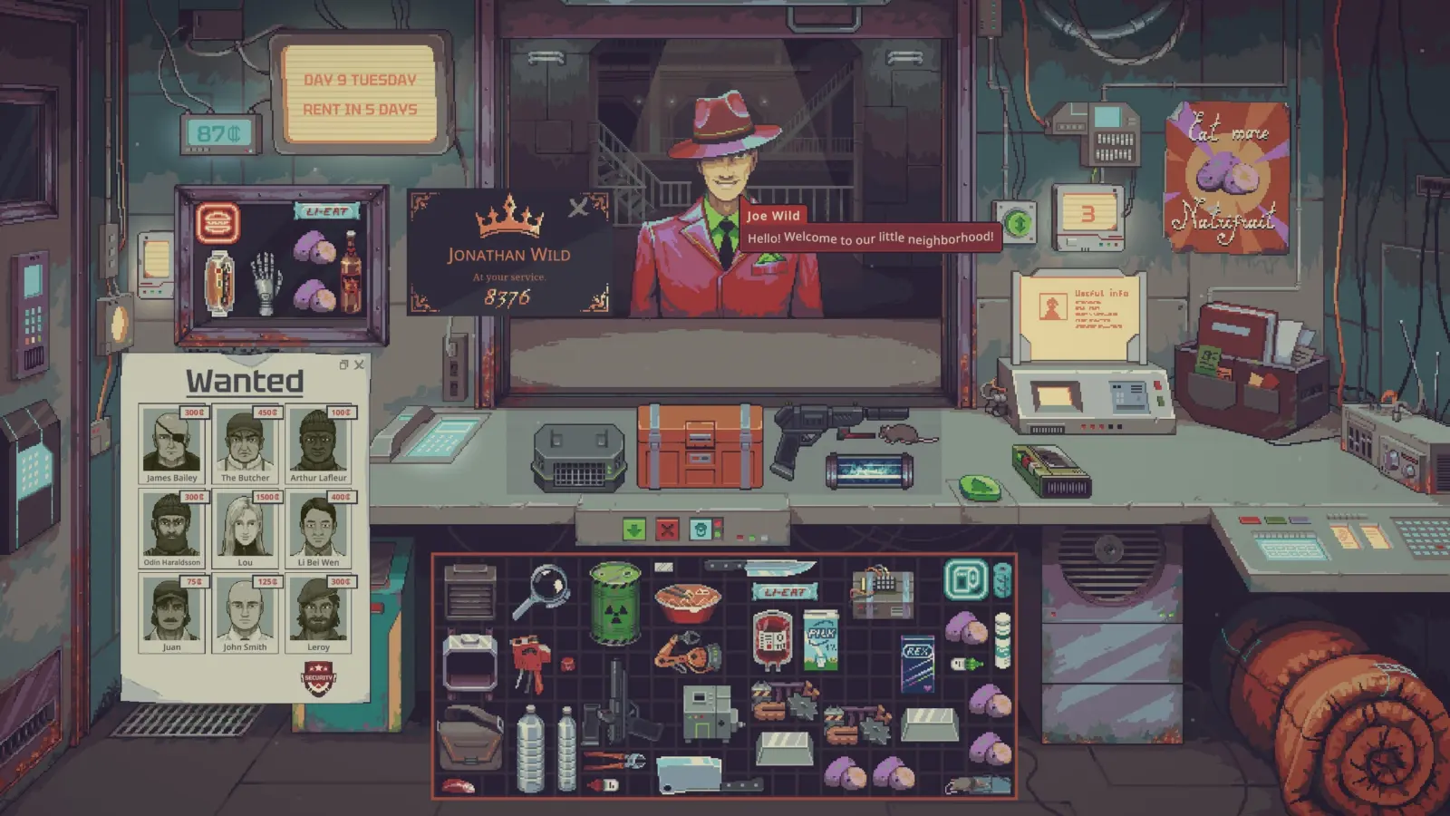 Probably Stolen cyberpunk shop simulator gameplay screenshot