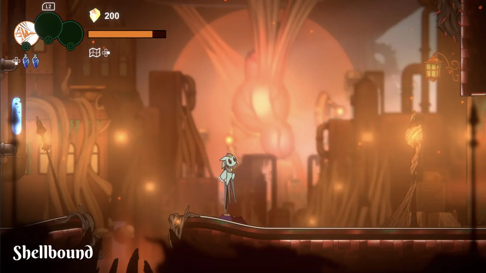 Shellbound game art showing a parasite on a giant snail