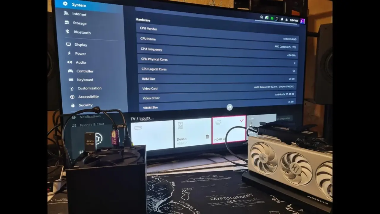 Steam Machine console with external GPU dock connected