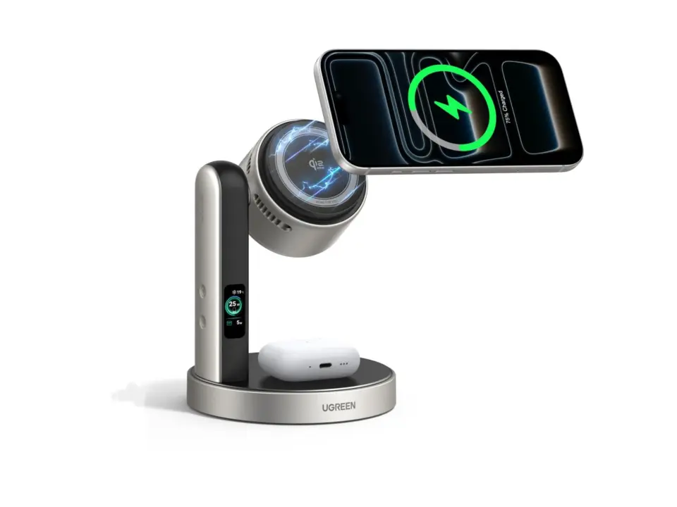 Ugreen 25W Qi2 Charger Ships With Active Cooling and Smart Display