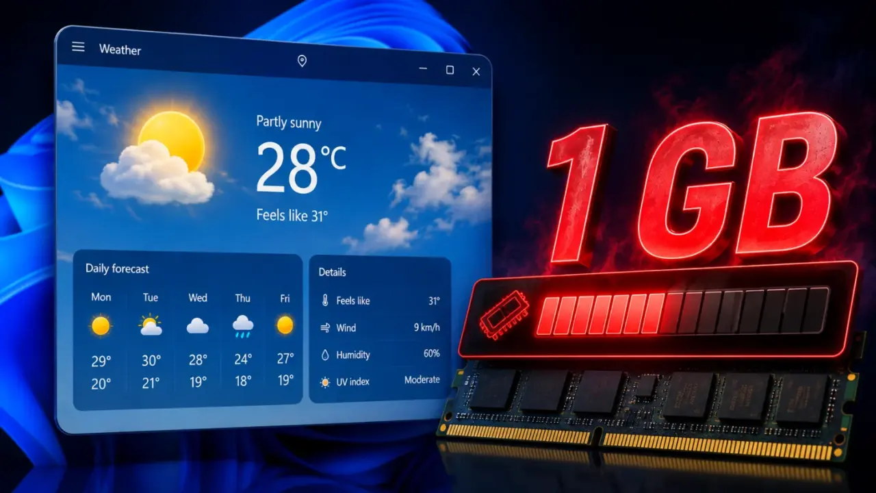 Windows 11 Weather App RAM Usage Hits 1.6GB, Outpaces macOS Fivefold