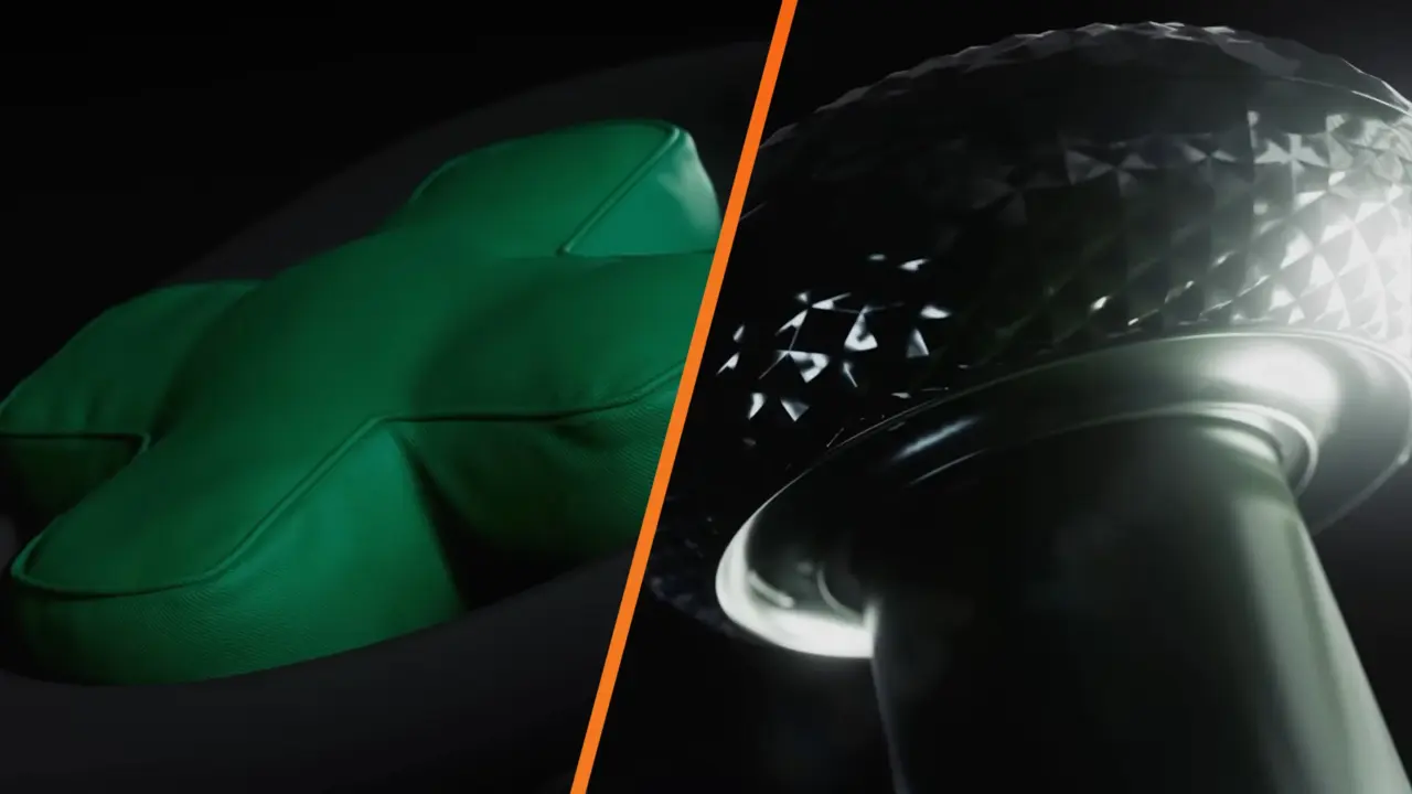 Green cushion resembling Xbox D-Pad