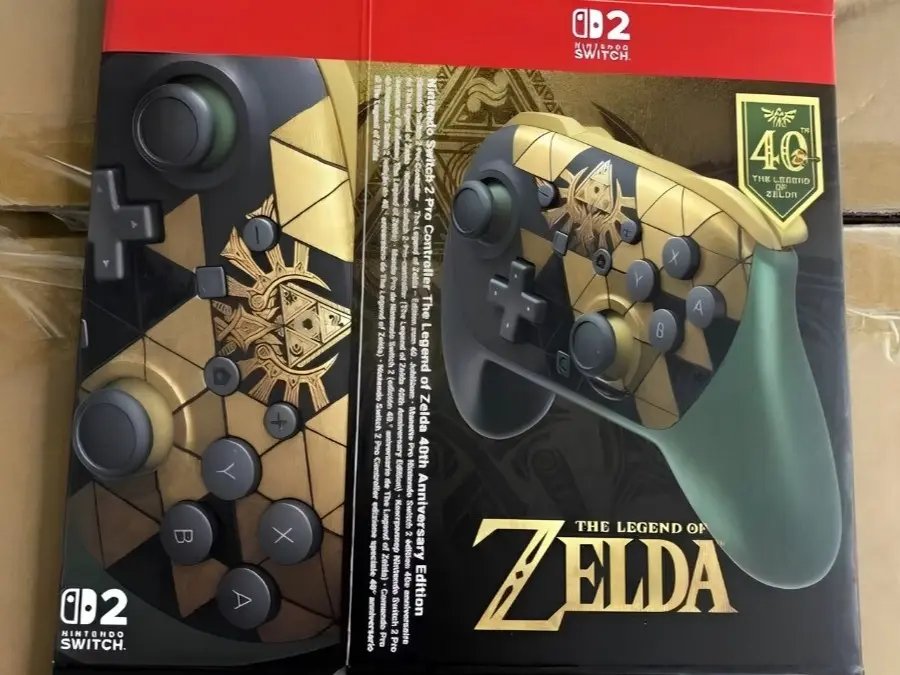 Leaked images of the Zelda-themed Nintendo Switch 2 console and Pro Controller