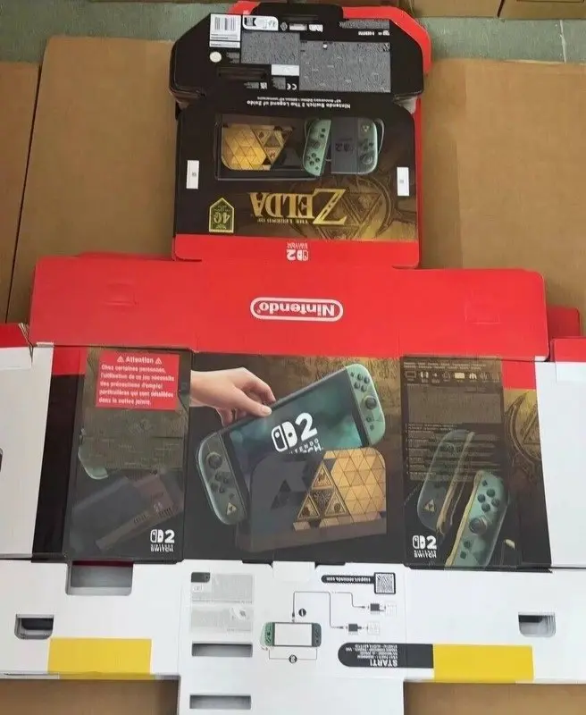 Leaked images of the Zelda-themed Nintendo Switch 2 console and Pro Controller