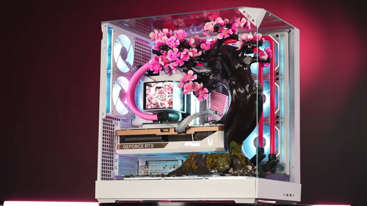 AFTERSHOCK Cherry Bloom gaming PC uses titanium flowers that bloom with heat