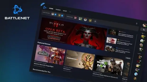 Battle.net platform interface showing game library