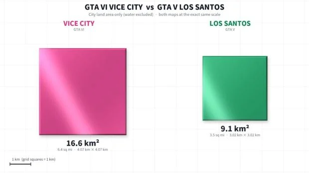 Fan video overlay comparing GTA 5 Los Santos map to GTA 6 Vice City reconstruction