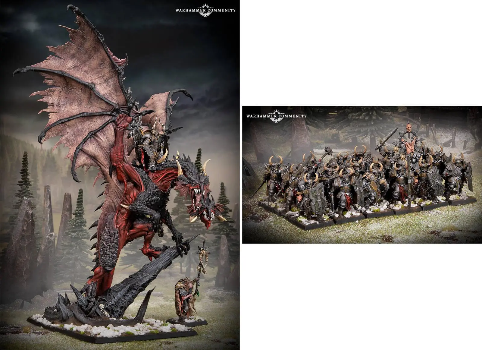 Painted Chaos Lord on a two-headed dragon miniature