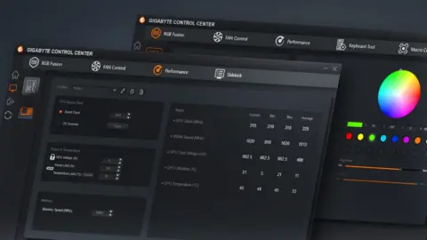 GIGABYTE motherboard with Control Center software interface