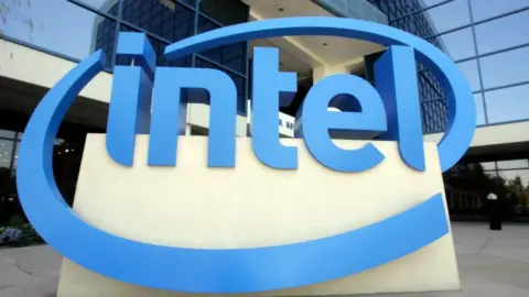 Intel logo and security shield graphic