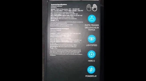 Logitech G Pro X3 Superstrike retail packaging showing specifications