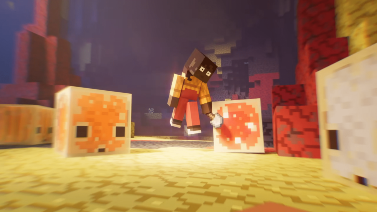 Minecraft gameplay showing complex block structures