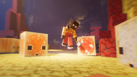 Minecraft gameplay showing complex block structures