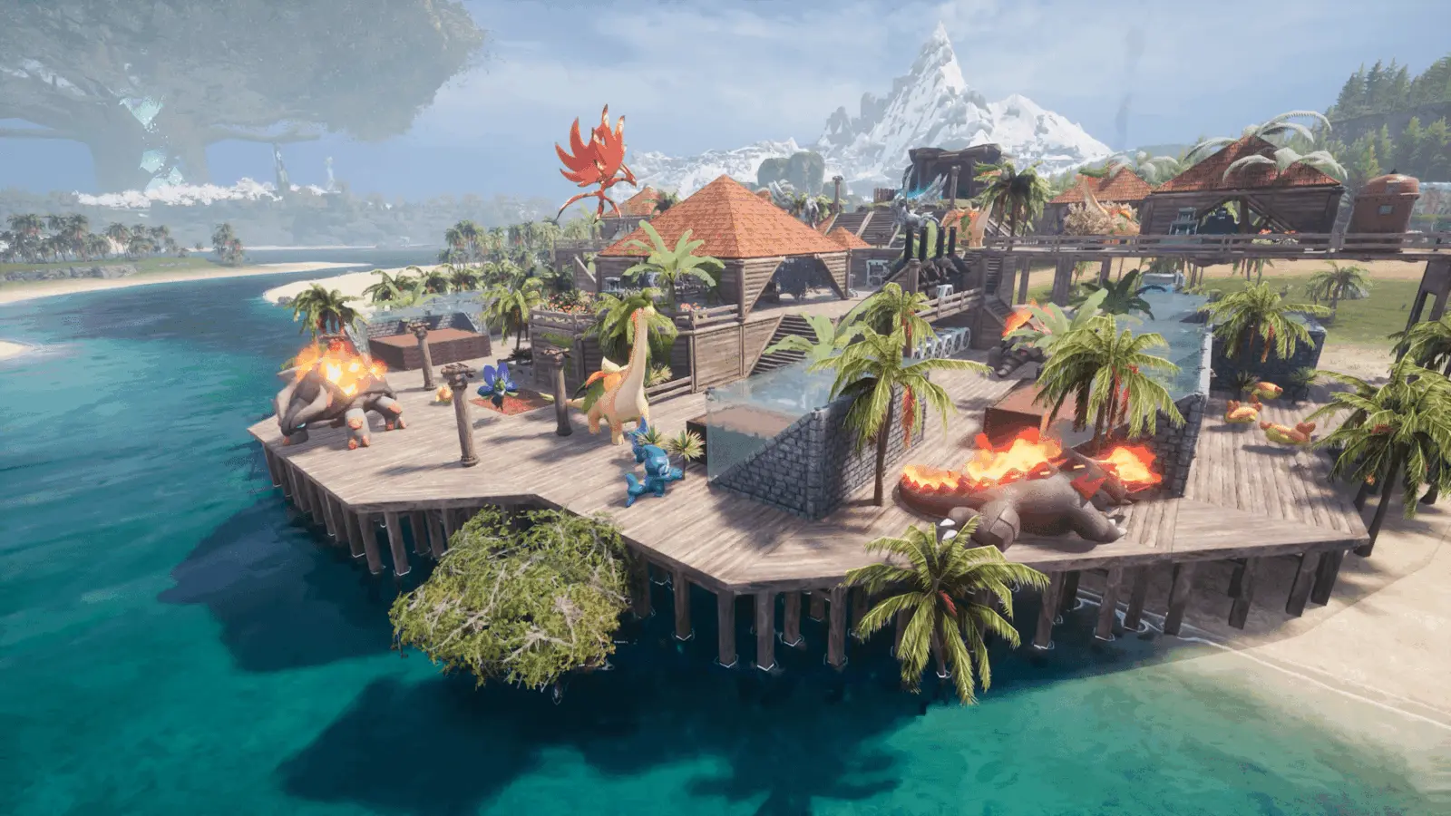 Palworld gameplay scene showing terrain and structures