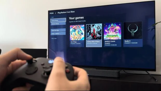 Xbox Series X console running PlayStation 5 games via emulation