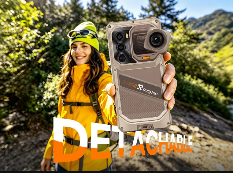 RugOne Xsnap 7 Pro smartphone with detachable action camera