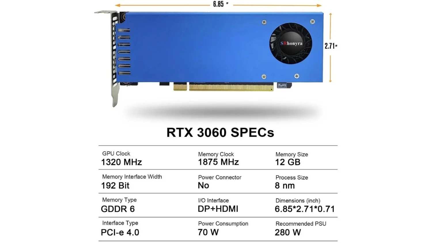 SRhonyra RTX 3060 Low Profile Graphics Card side view