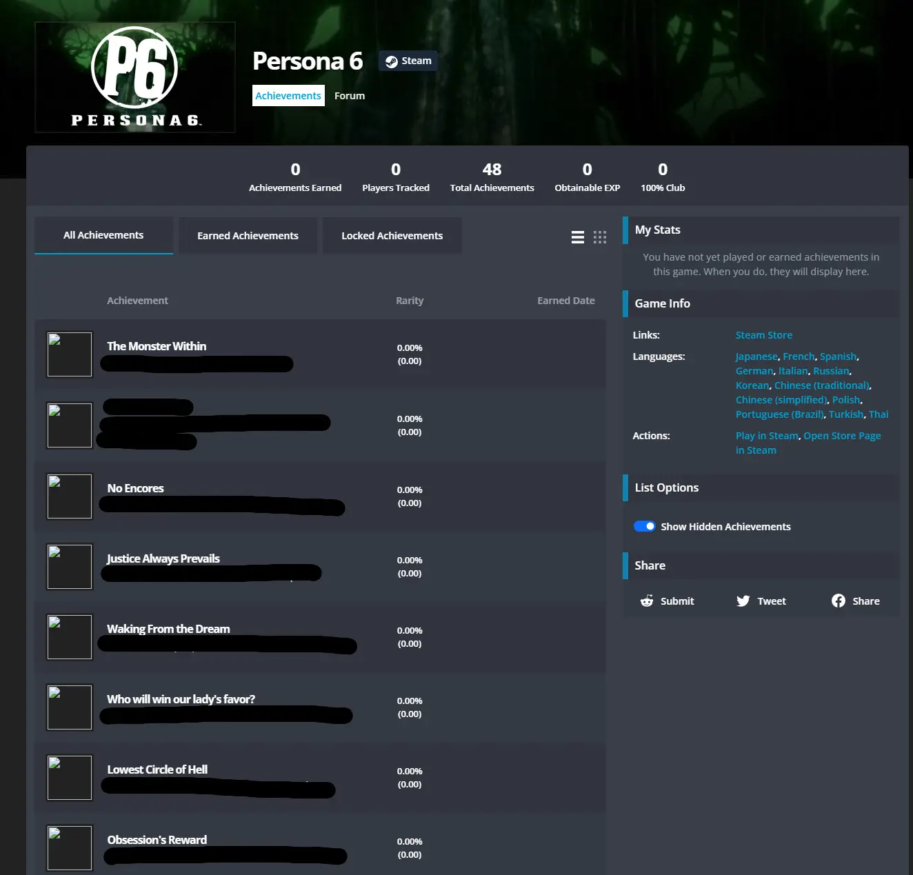 Steam achievement interface showing game progress