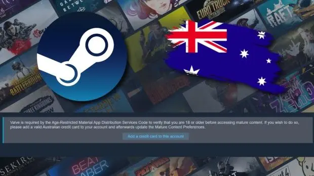 Steam store interface showing age verification prompt