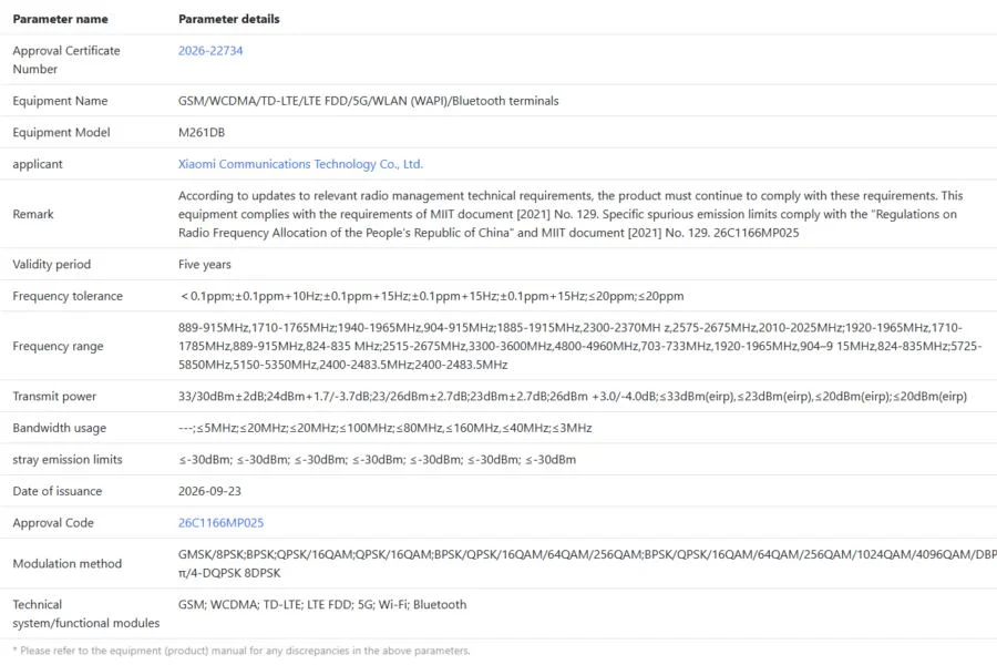 Xiaomi 18 Standard Edition certification document