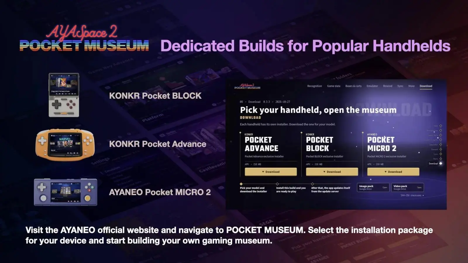Ayaneo AYASpace 2 Pocket Museum launcher interface on a handheld console