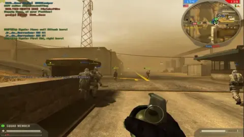 Battlefield 2 gameplay scene showing multiplayer action