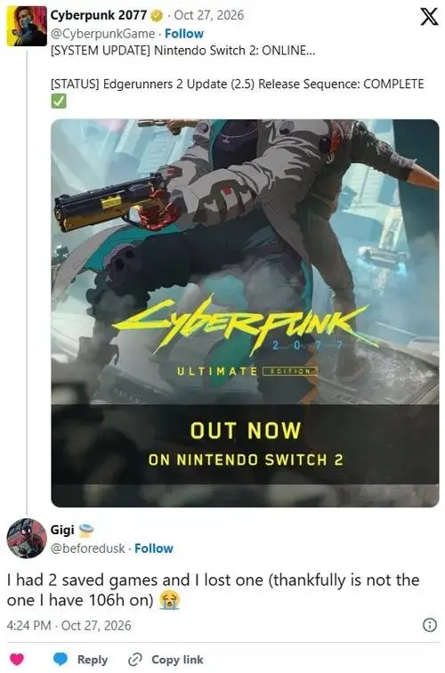 Cyberpunk 2077 on Nintendo Switch 2