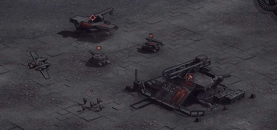 Dust Front RTS gameplay screenshot showing expanded battlefield view