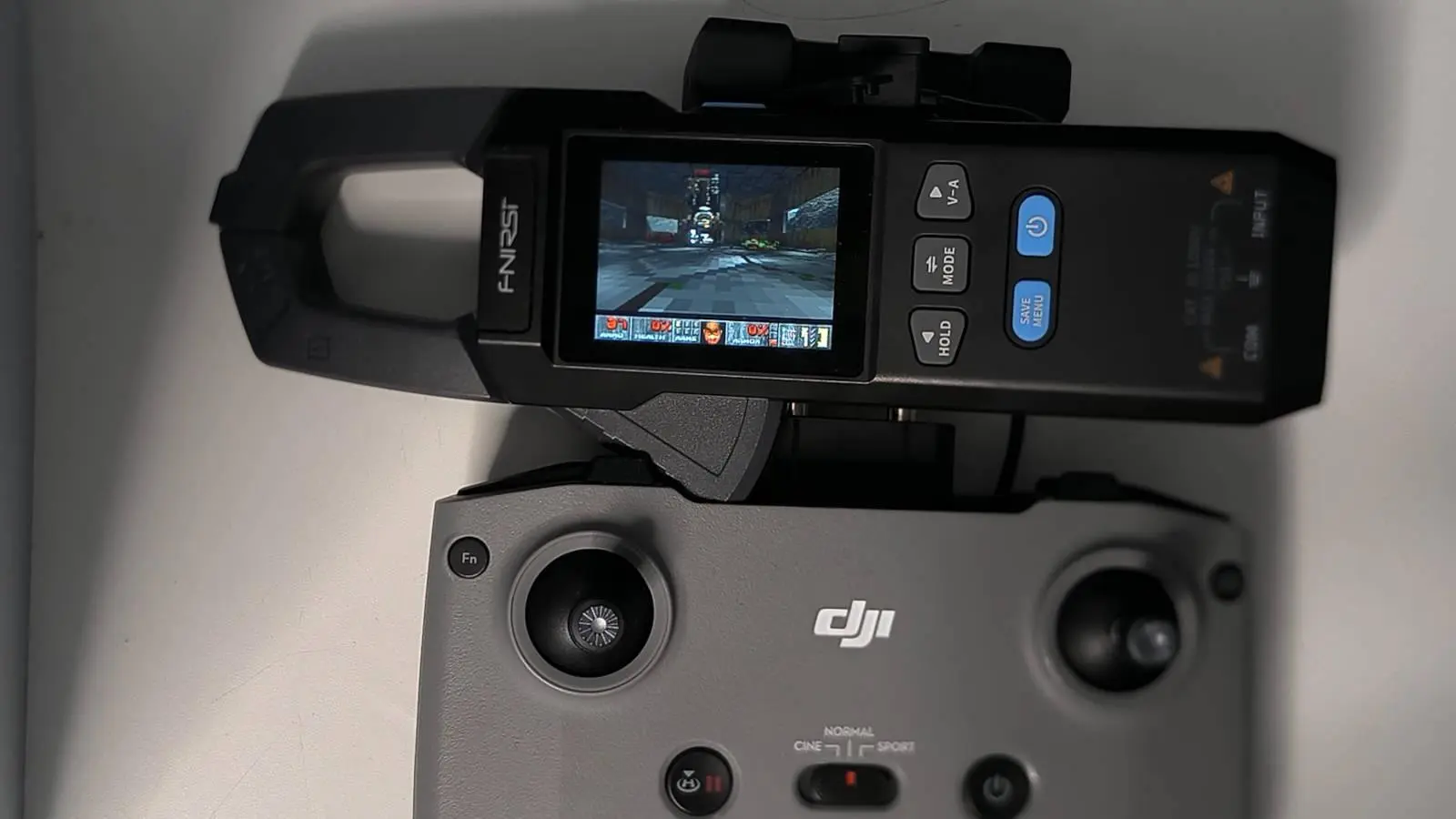 DJI drone controller connected to the clamp meter