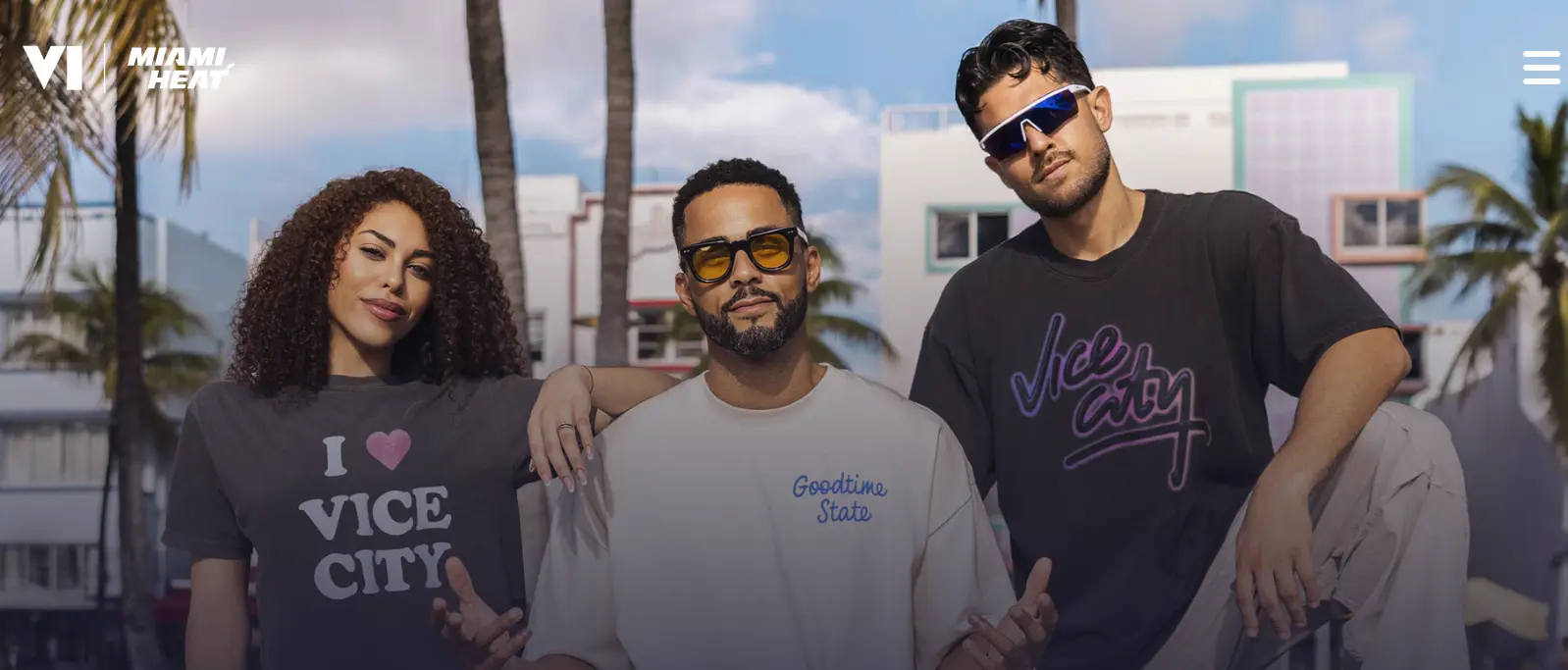 Basketball players wearing special Vice City uniforms