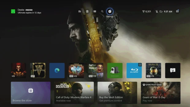 Xbox home screen showing dynamic background
