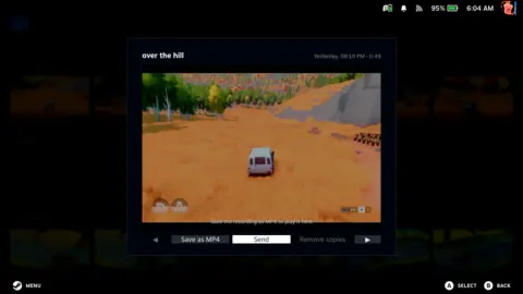 Steam Deck game recording interface