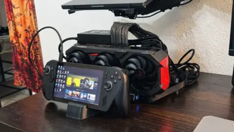 ASUS ROG Xbox Ally X handheld connected to external graphics card