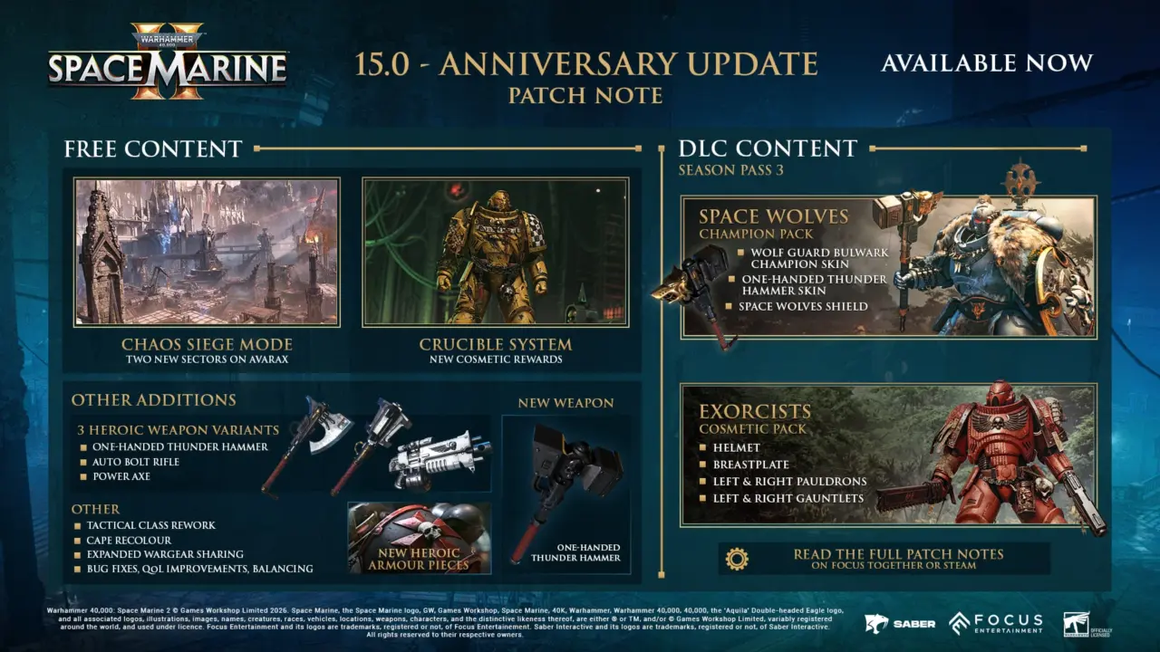 Space Marine 2 Anniversary Update 2 Adds Chaos in Siege Mode and Crucible PvE