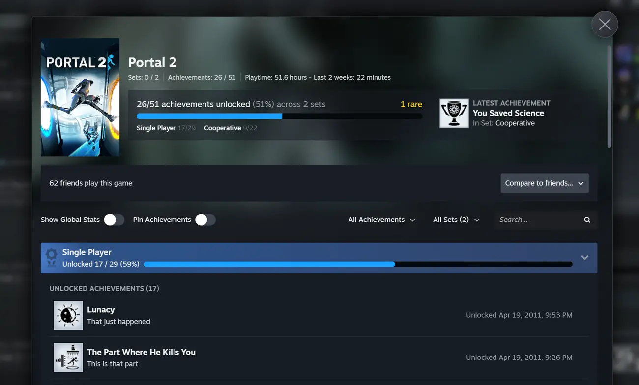 Steam achievement interface concept