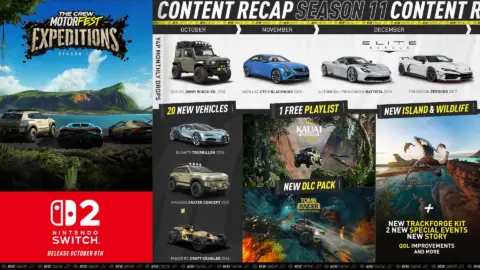 The Crew Motorfest Season 11 update adds winch mechanic, Tomb Raider playlist, and 52 GB PC patch