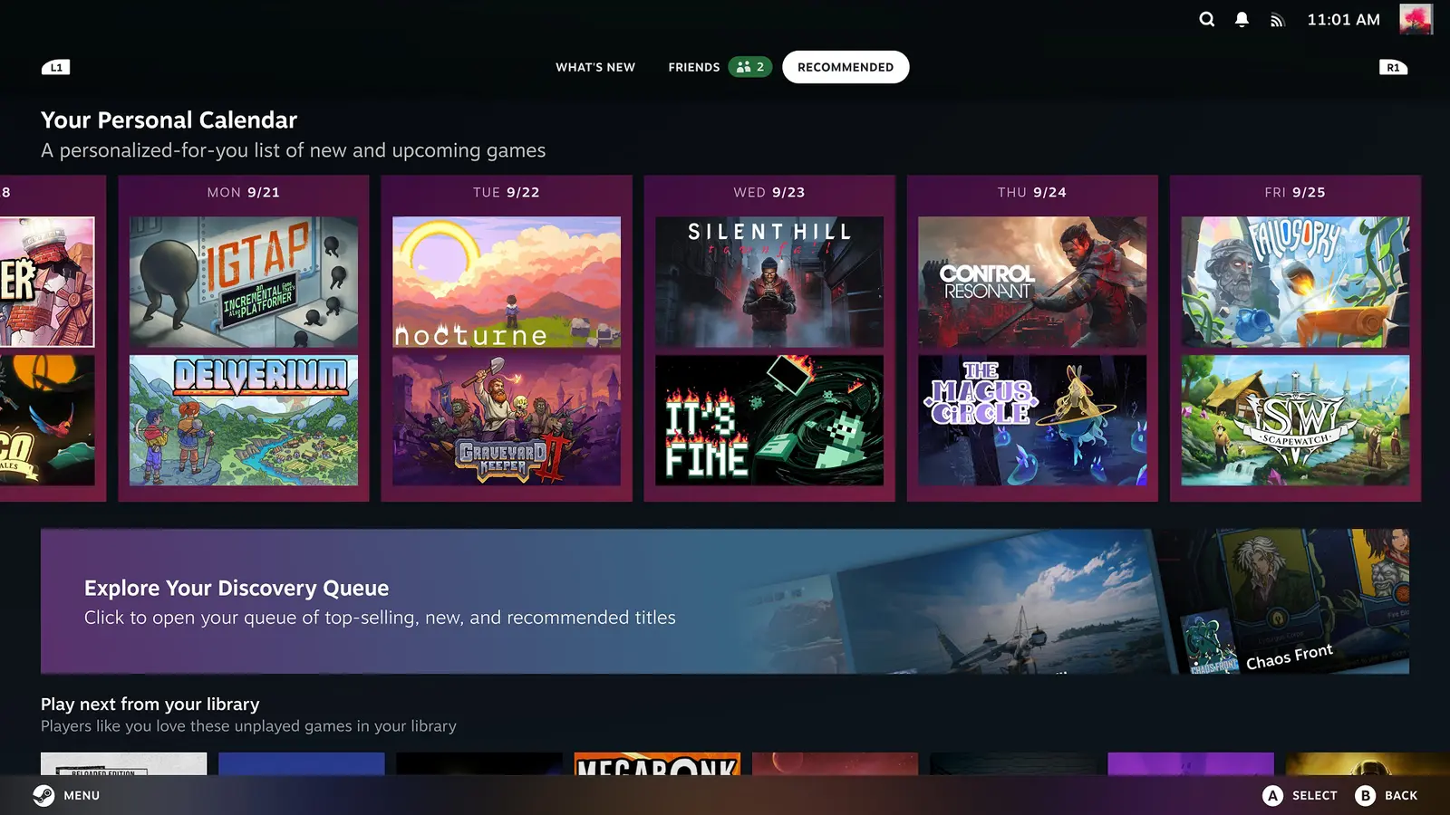 Steam Big Picture mode interface showing the bouncing DVD-style screensaver