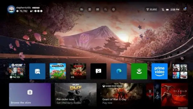 Xbox dashboard interface showing a flame icon next to a gamerscore